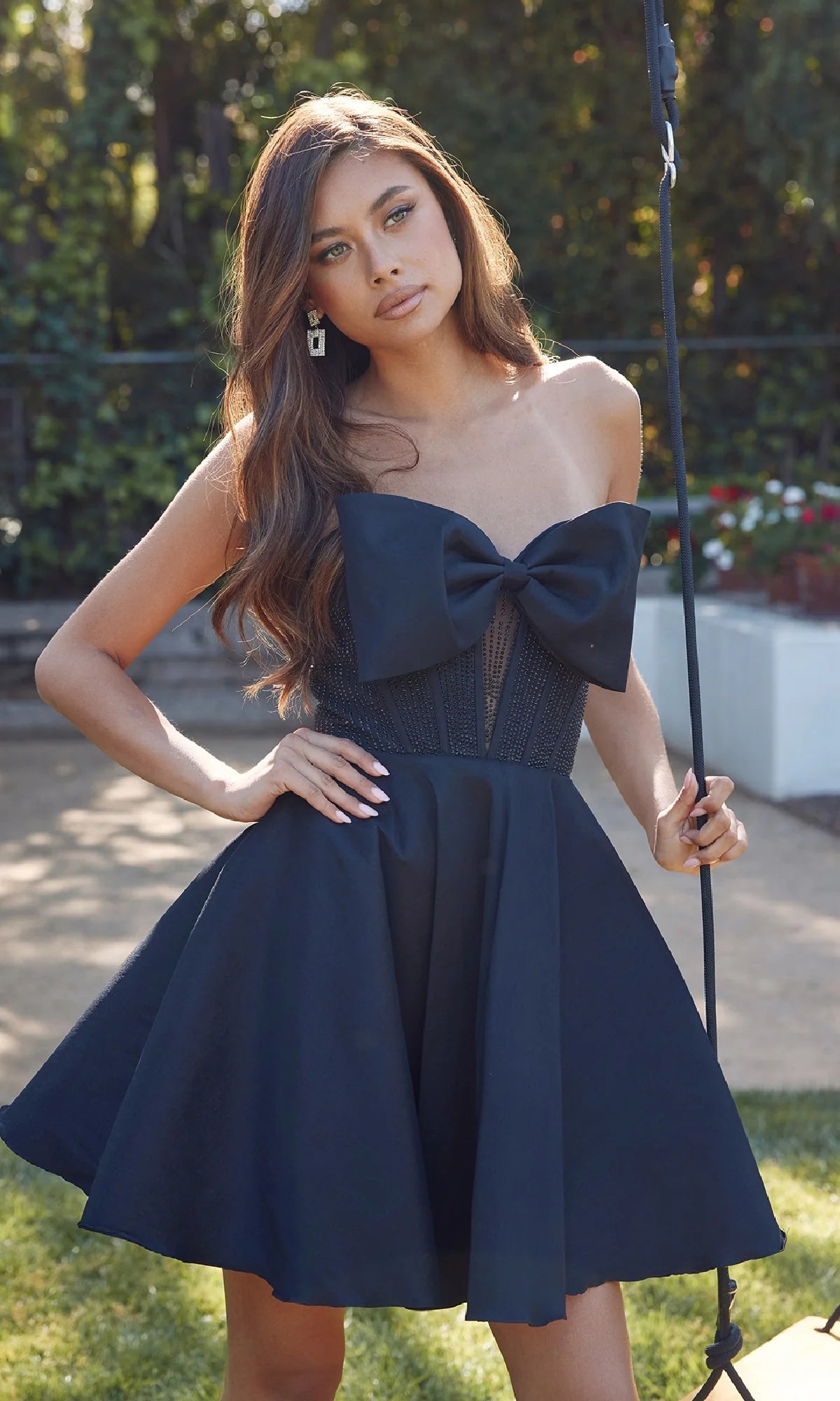 Front Bow Strapless Hoco Dress: Juliet JT961A
