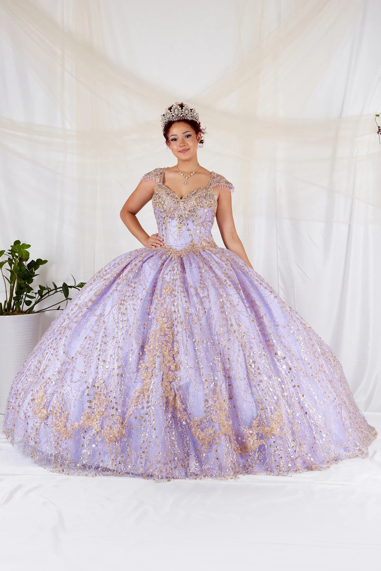 Applique Cap Sleeve Ball Gown by Calla KY-73309 - product image 1