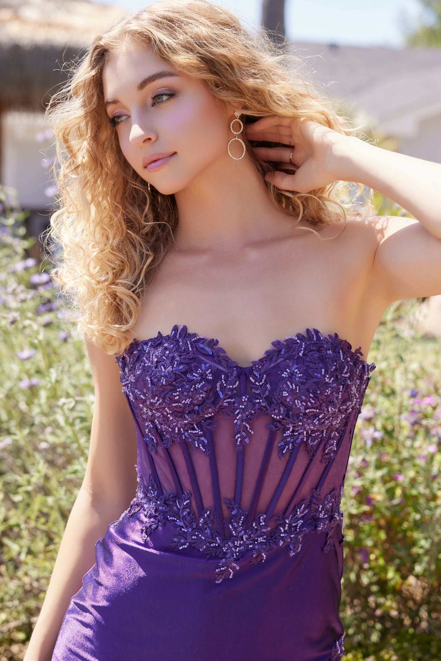Applique Satin Short Strapless Dress by Nox Anabel M988 - product image 3