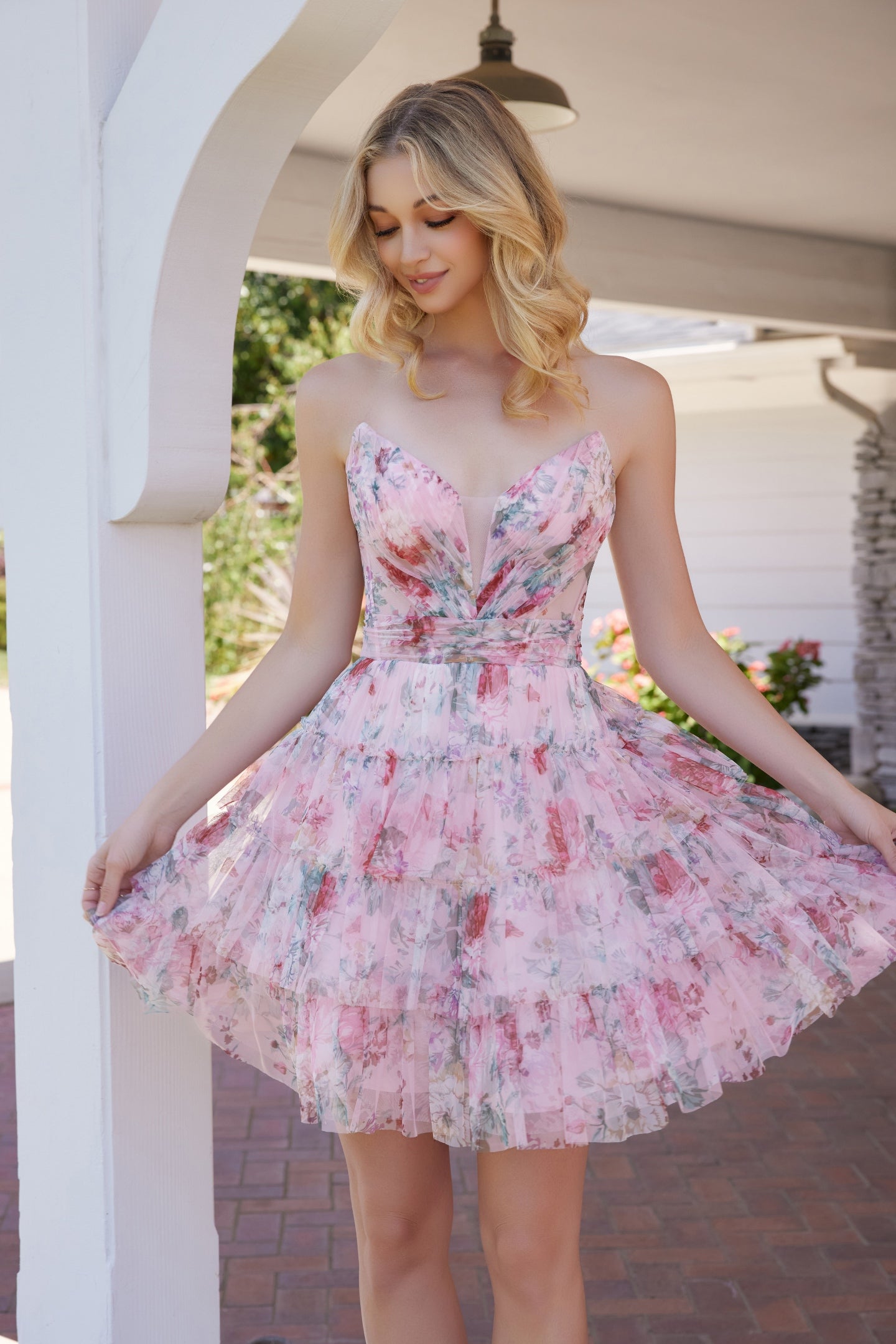 Print Short Strapless Tiered Dress by Nox Anabel M992 - product image 12