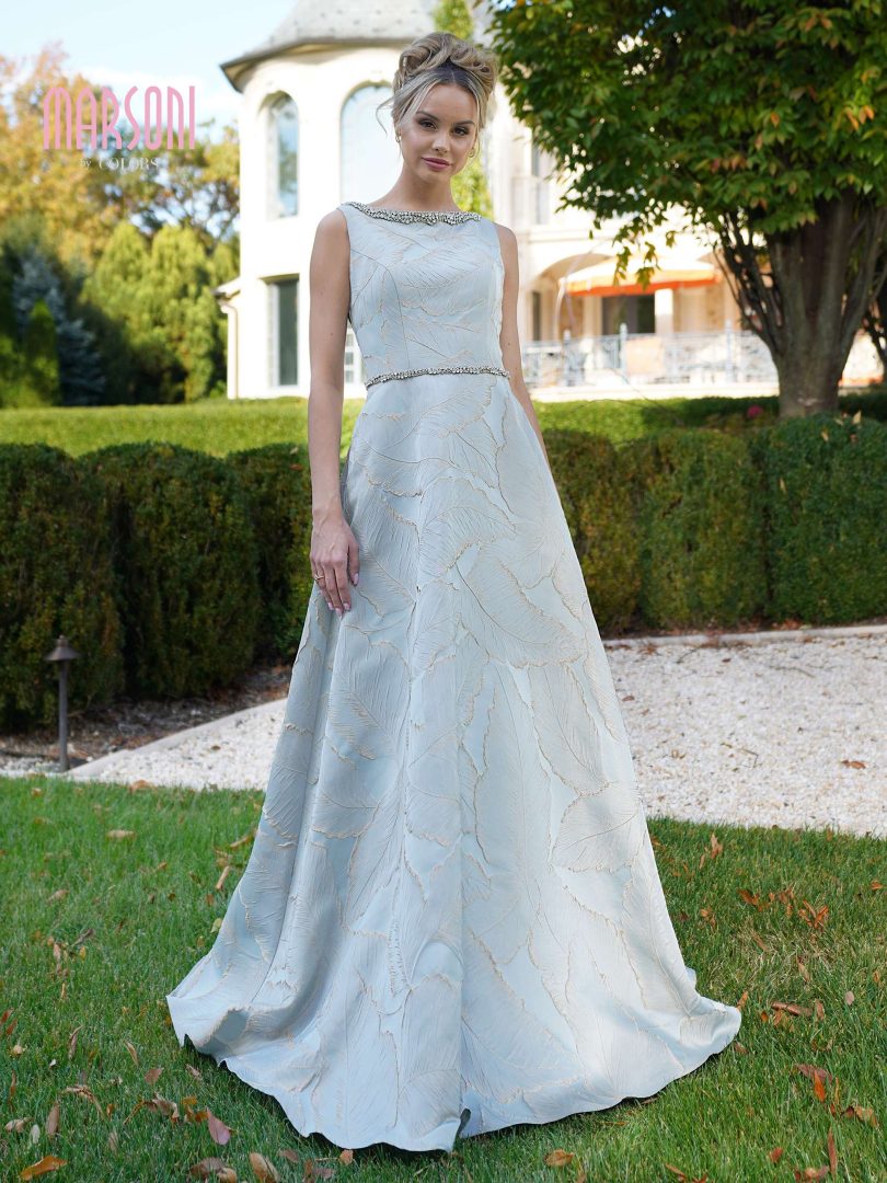 Marsoni by Colors MV1224 - Subtle Leaf-Detailed A-line Gown