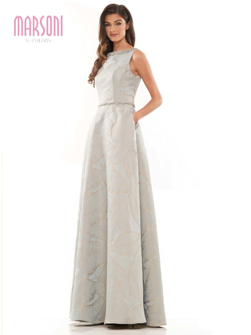 Marsoni by Colors MV1224 - Subtle Leaf-Detailed A-line Gown