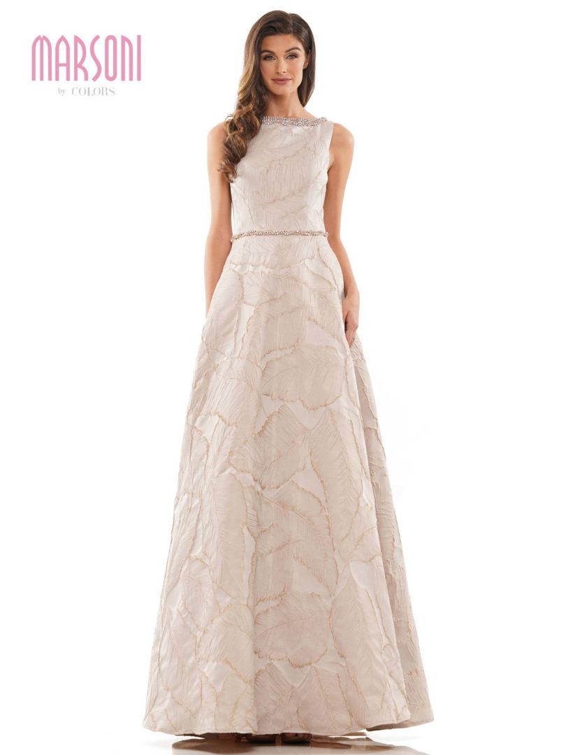 Marsoni by Colors MV1224 - Subtle Leaf-Detailed A-line Gown