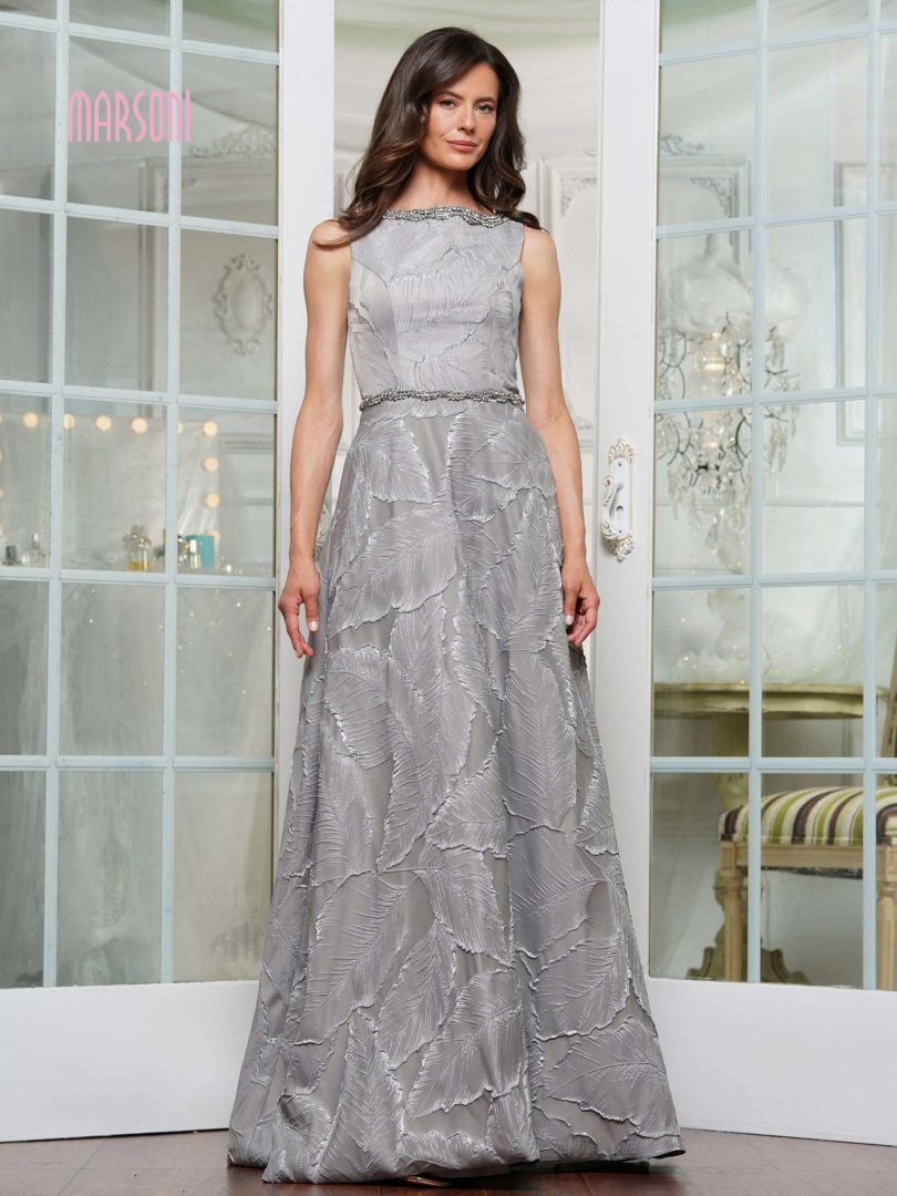 Marsoni by Colors MV1224 - Subtle Leaf-Detailed A-line Gown