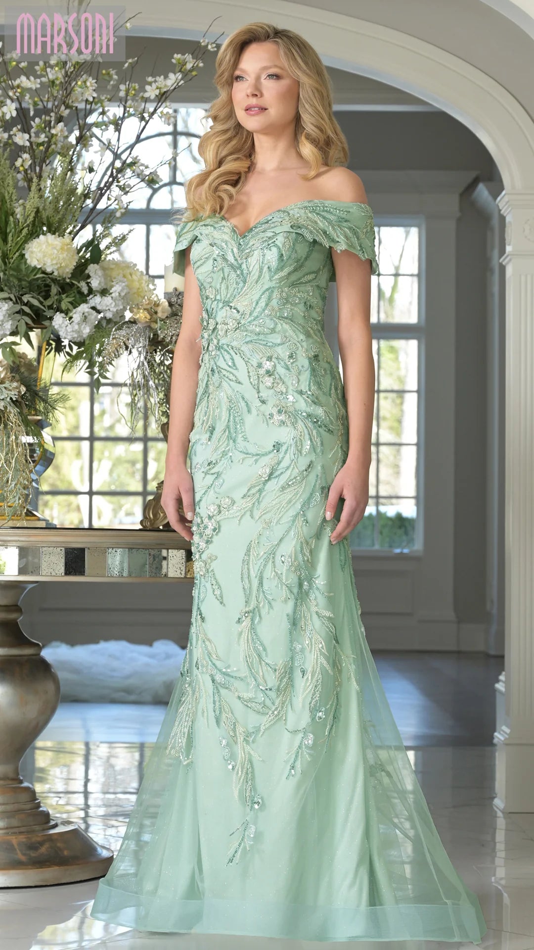 Marsoni MV1372 Beaded Long Formal Mermaid Evening Dress