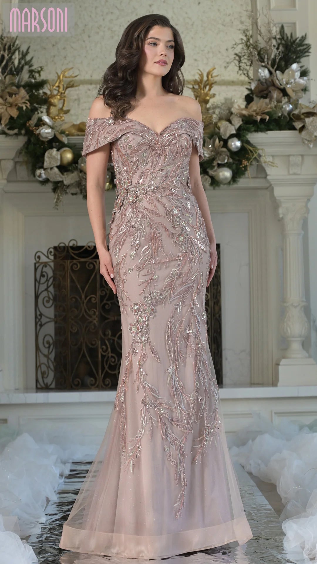 Marsoni MV1372 Beaded Long Formal Mermaid Evening Dress