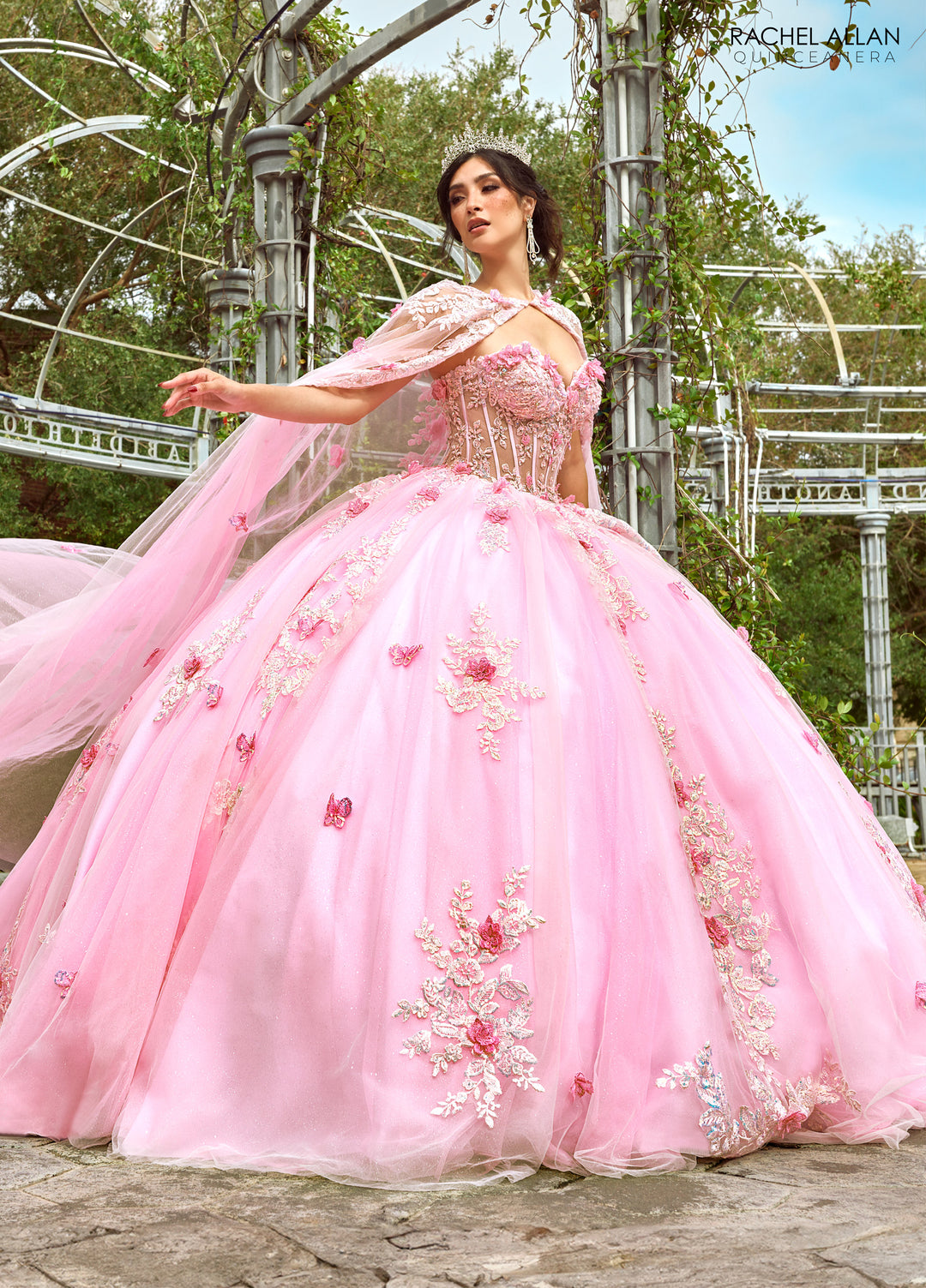 Strapless Cape Quinceanera Dress by Rachel Allan RQ1155 - Pink