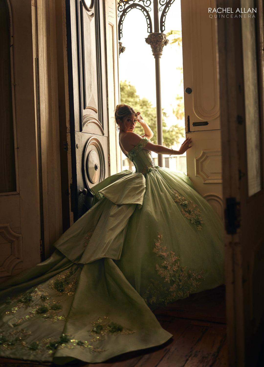 Off Shoulder Quinceanera Dress by Rachel Allan RQ2210 - Sage Green