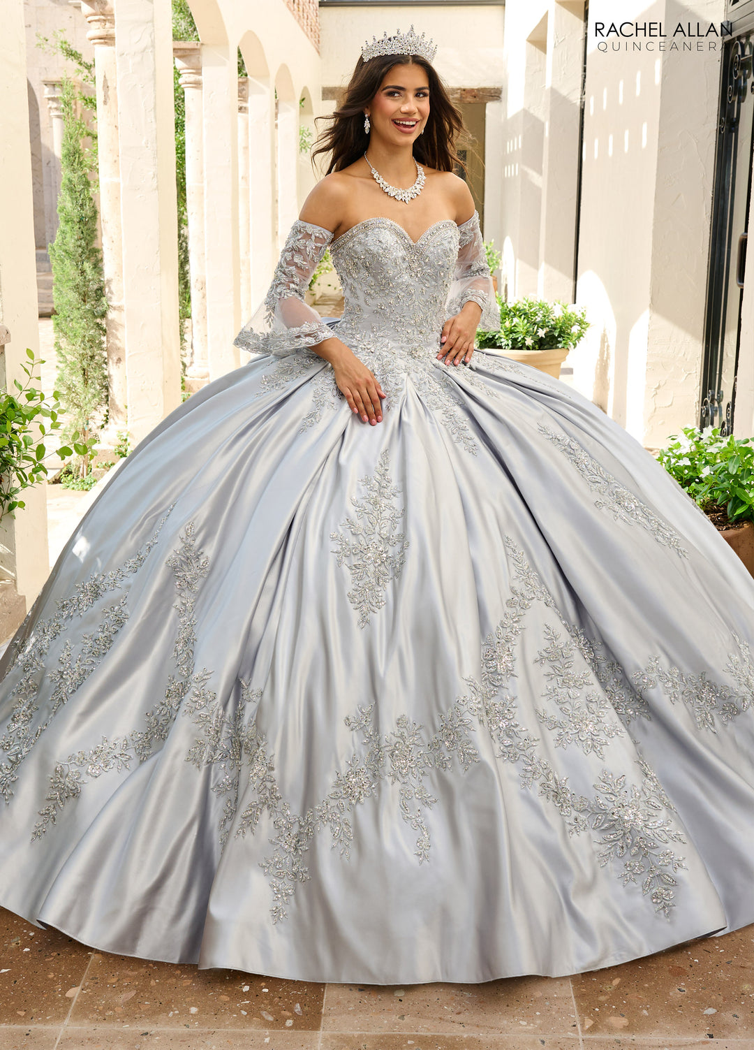 Long Sleeve Quinceanera Dress by Rachel Allan RQ2217 - Silver