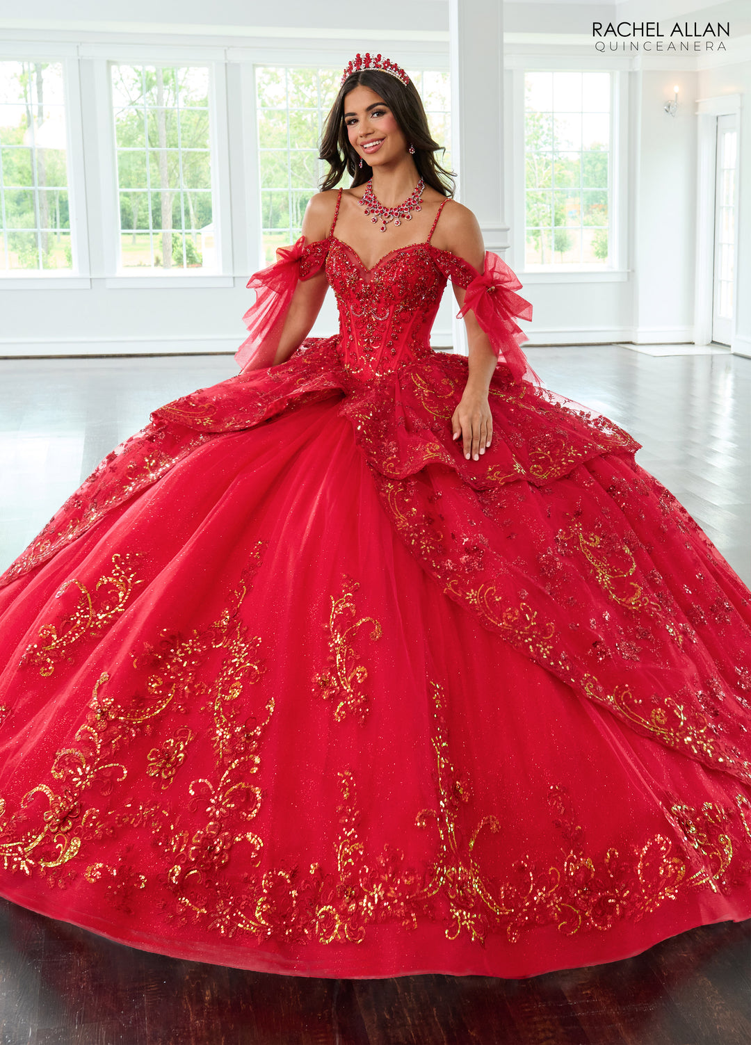 Off Shoulder Bow Quinceanera Dress by Rachel Allan RQ3147 - Red