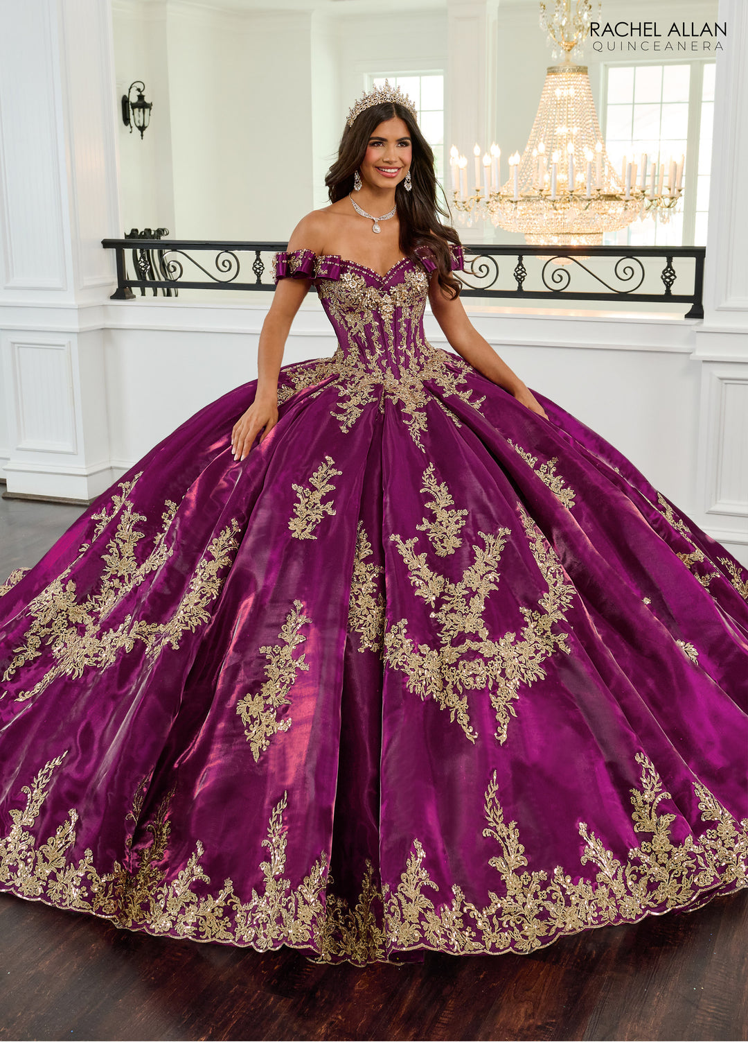 Off Shoulder Quinceanera Dress by Rachel Allan RQ3151 - Sangria