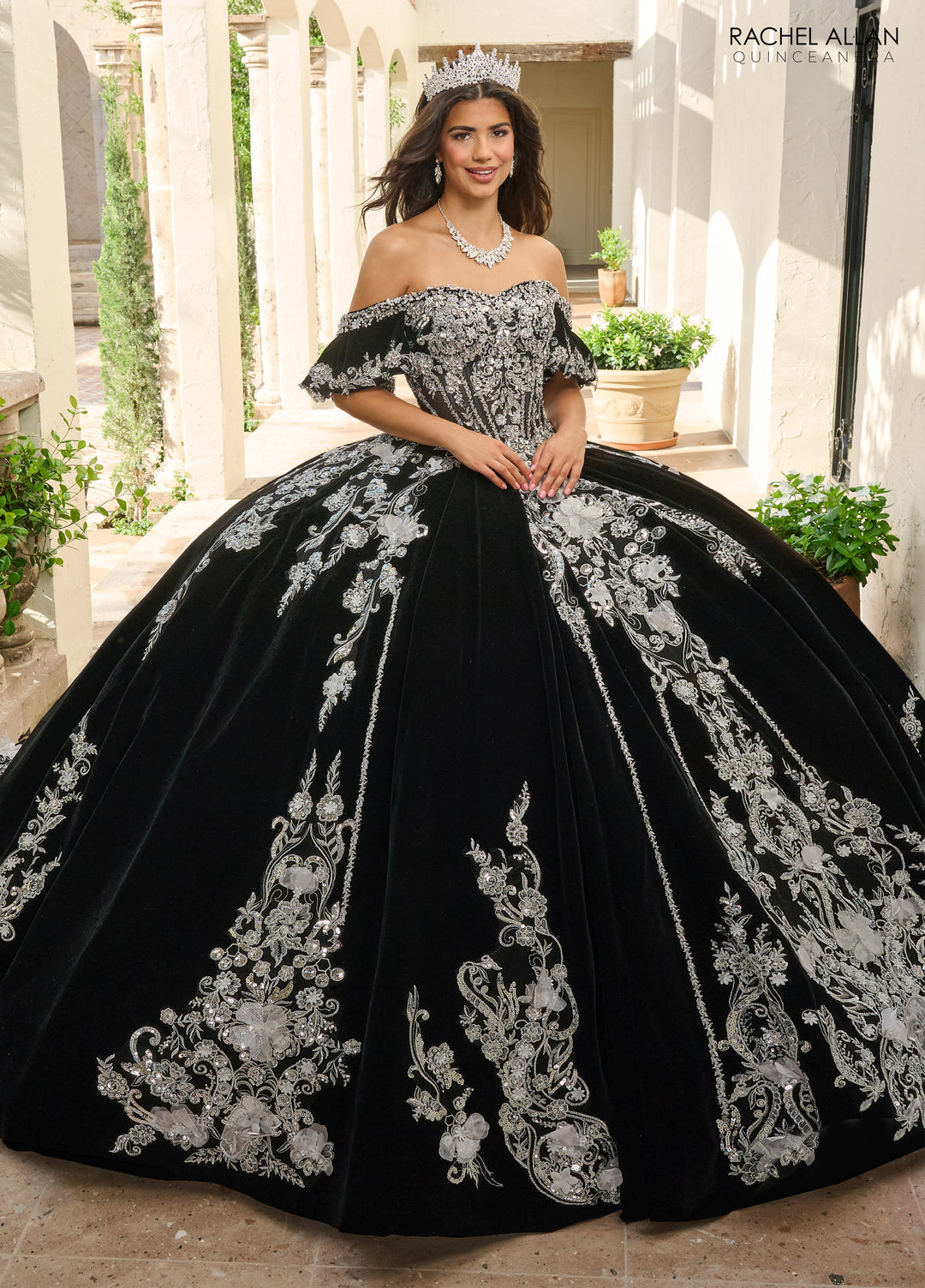 Velvet Charro Quinceanera Dress by Rachel Allan RQ5011 - Black Silver