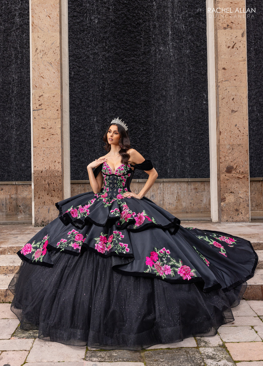 Floral Charro Quinceanera Dress by Rachel Allan RQ5016 - Black Multi