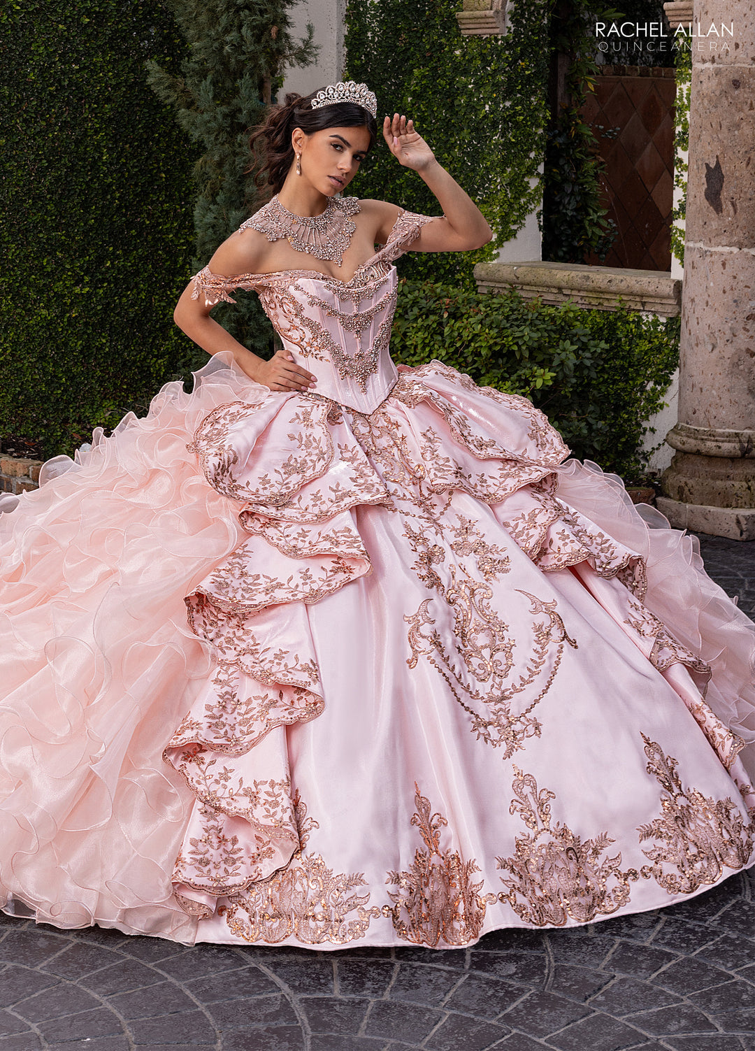 Ruffled Quinceanera Dress by Rachel Allan RQ6004 - Blush/Rose Gold