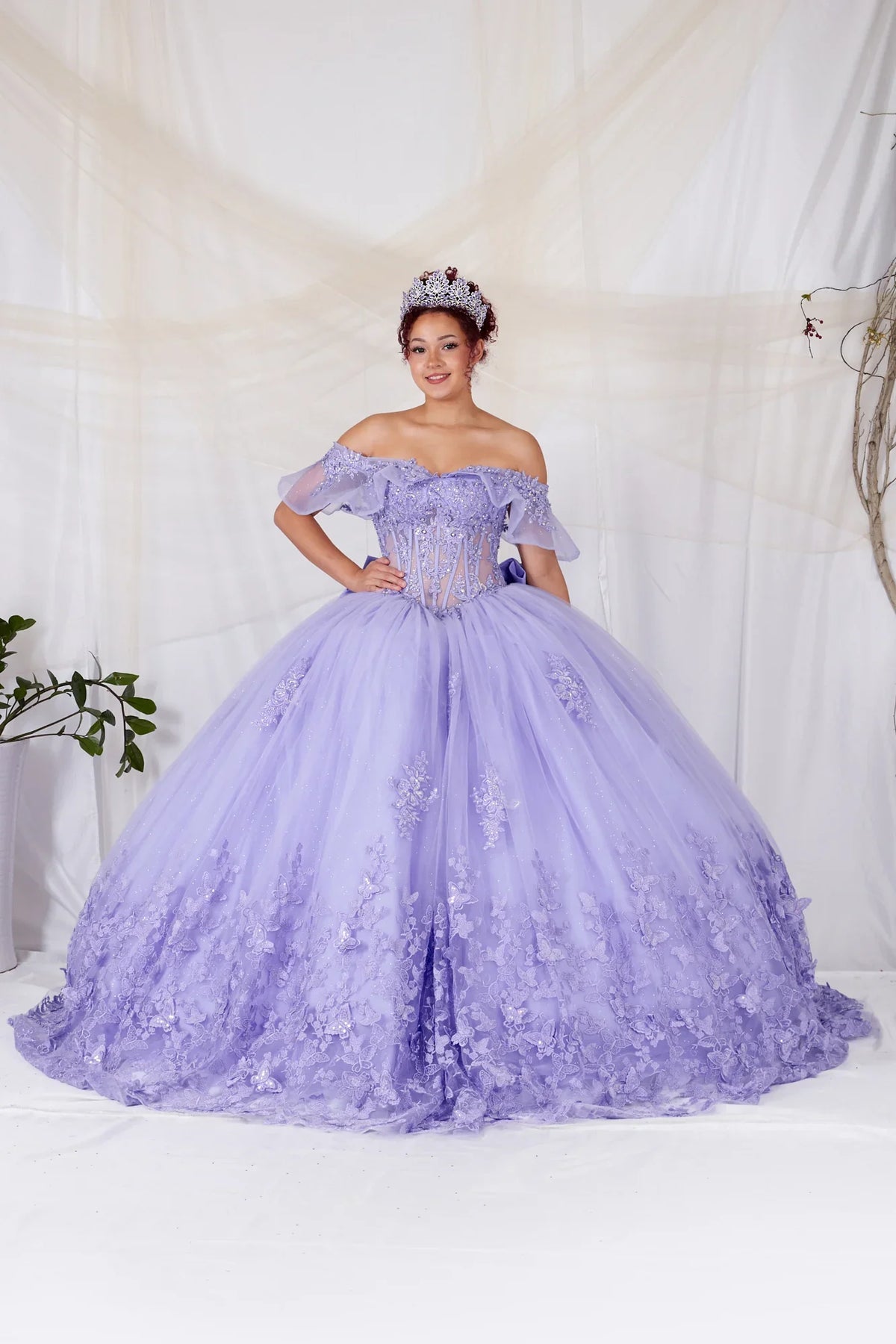 Applique Off Shoulder Bow Ball Gown by Calla SCL-30037 - product image 1