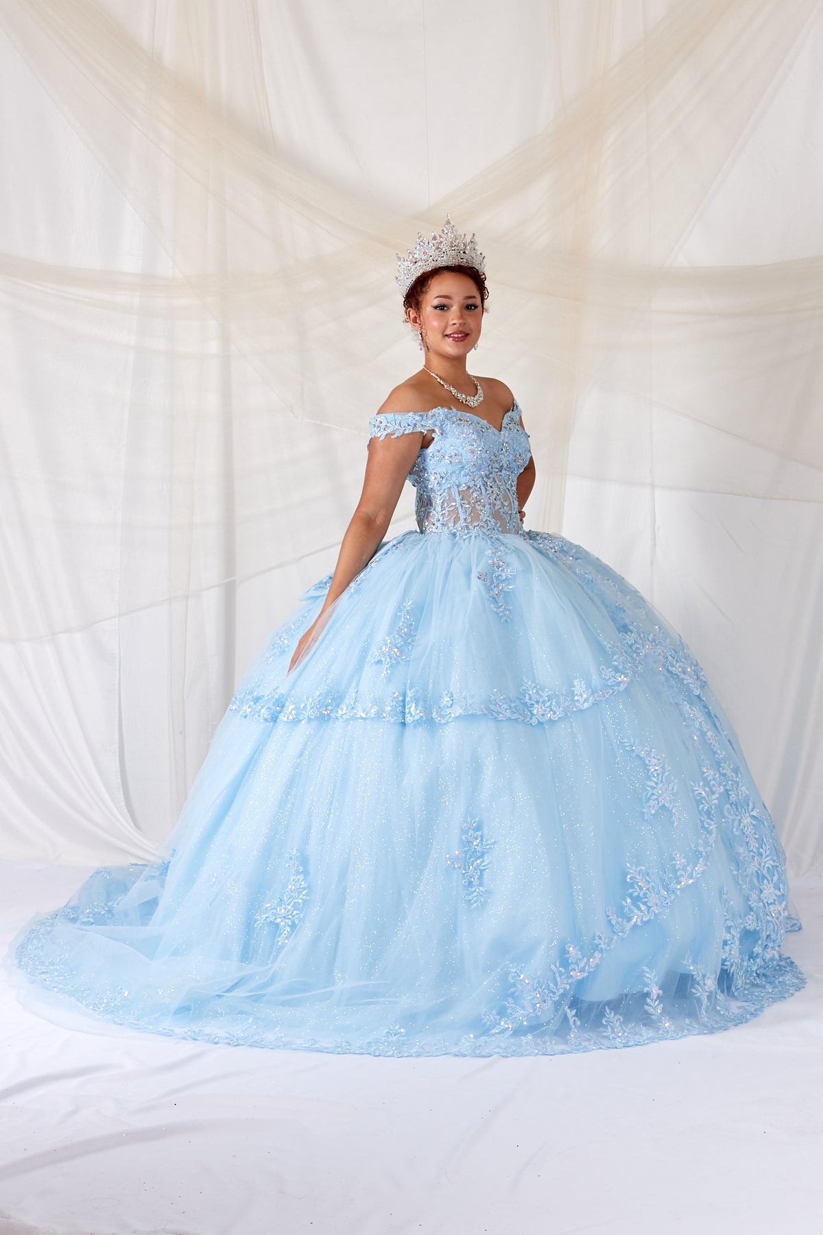 Off Shoulder Layered Ball Gown by Calla SCL-30040 - product image 5