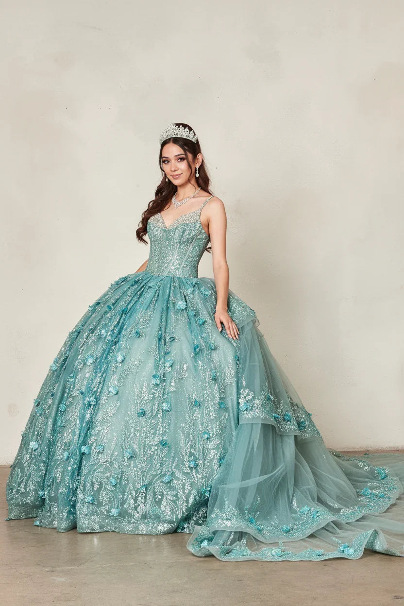 3D Floral V-Neck Tiered Ball Gown by Calla SCL-30029 - product image 7