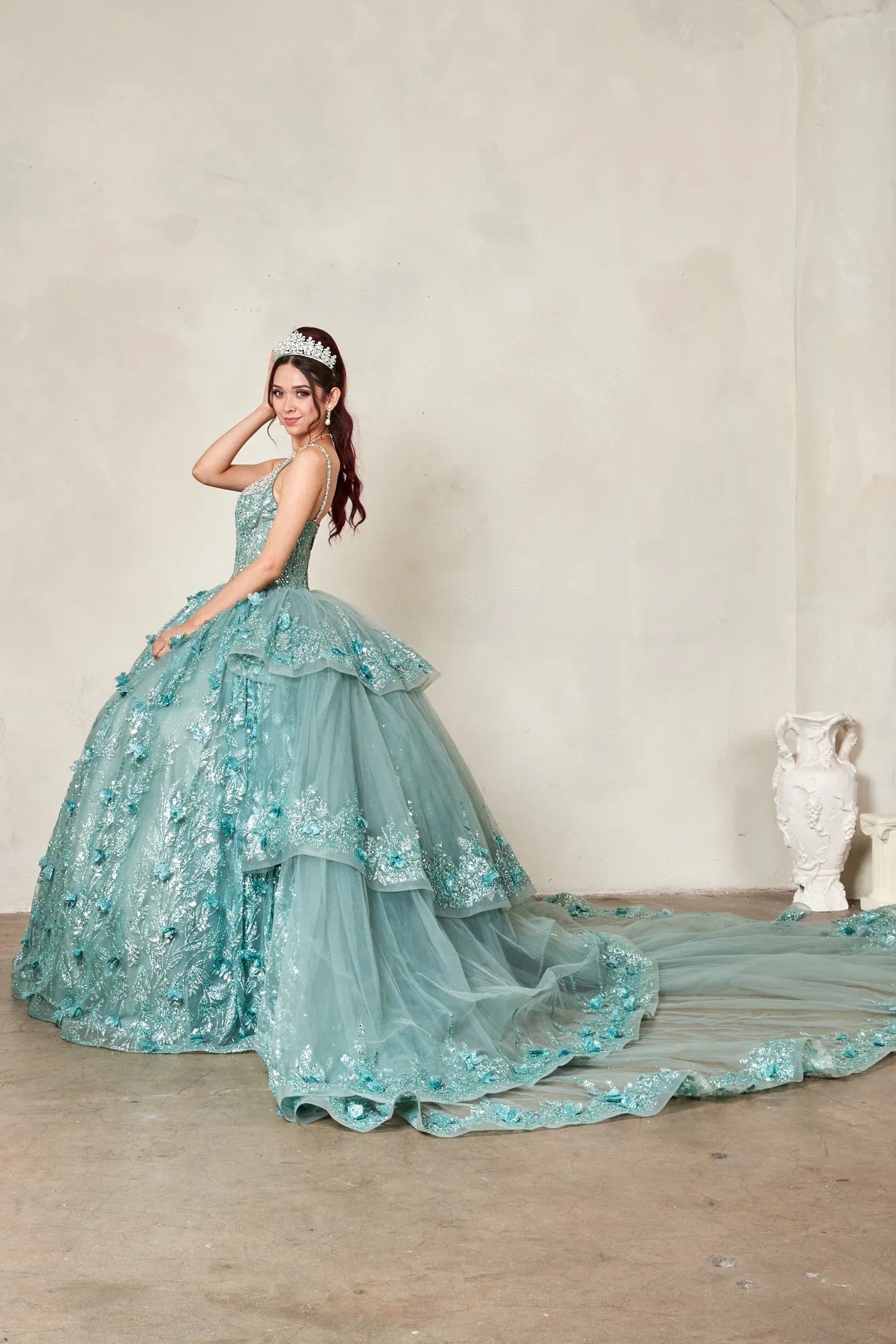 3D Floral V-Neck Tiered Ball Gown by Calla SCL-30029 - product image 9