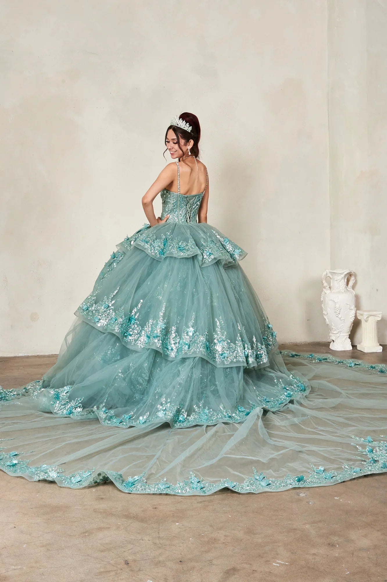 3D Floral V-Neck Tiered Ball Gown by Calla SCL-30029 - product image 8