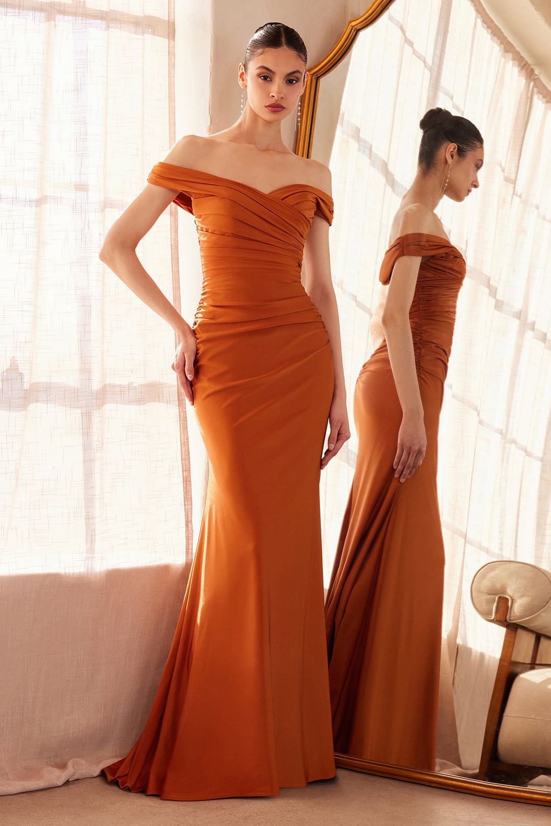 Jersey Fitted Off Shoulder Gown by Ladivine T402