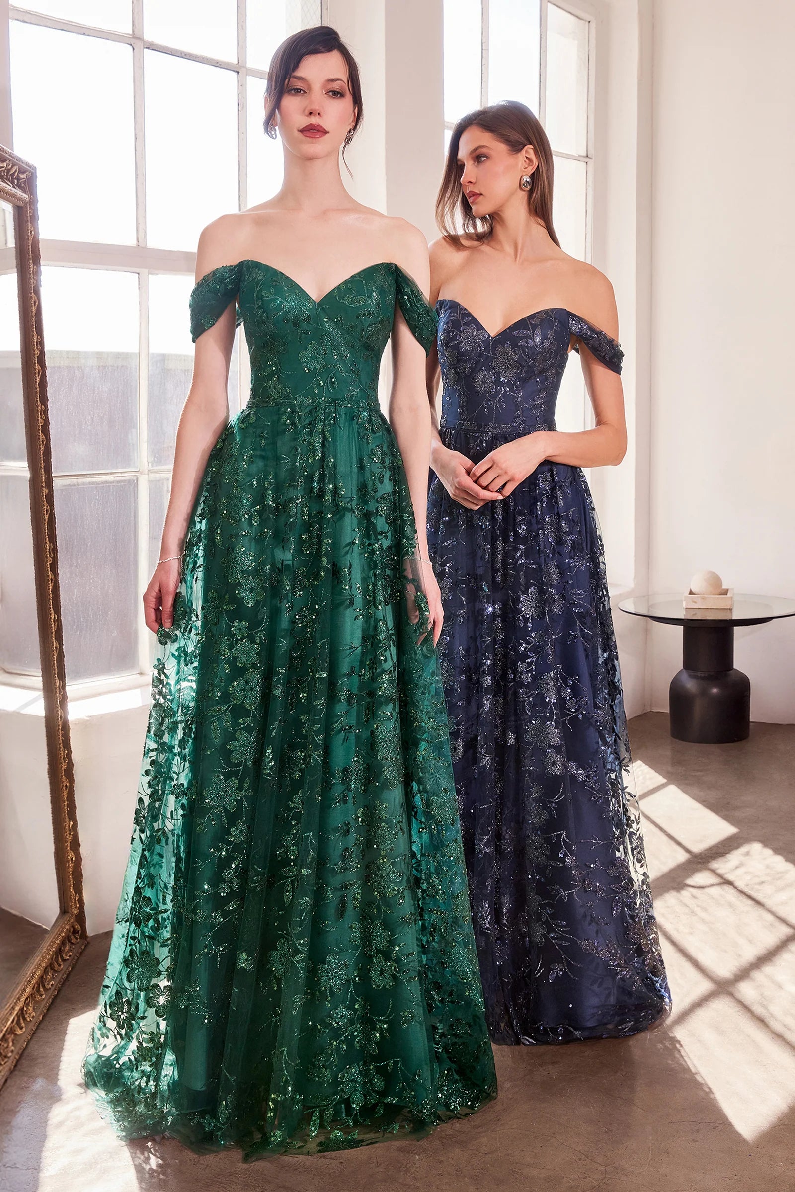 Glitter Print Off Shoulder Gown by Amoris T607