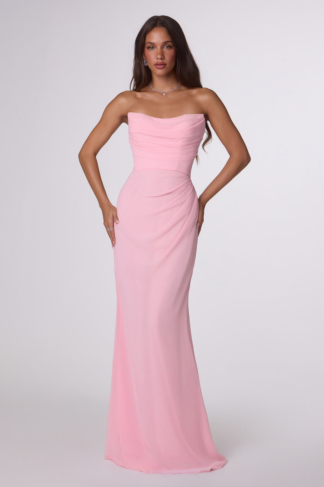 Chiffon Fitted Long Strapless Dress by Ladivine T702