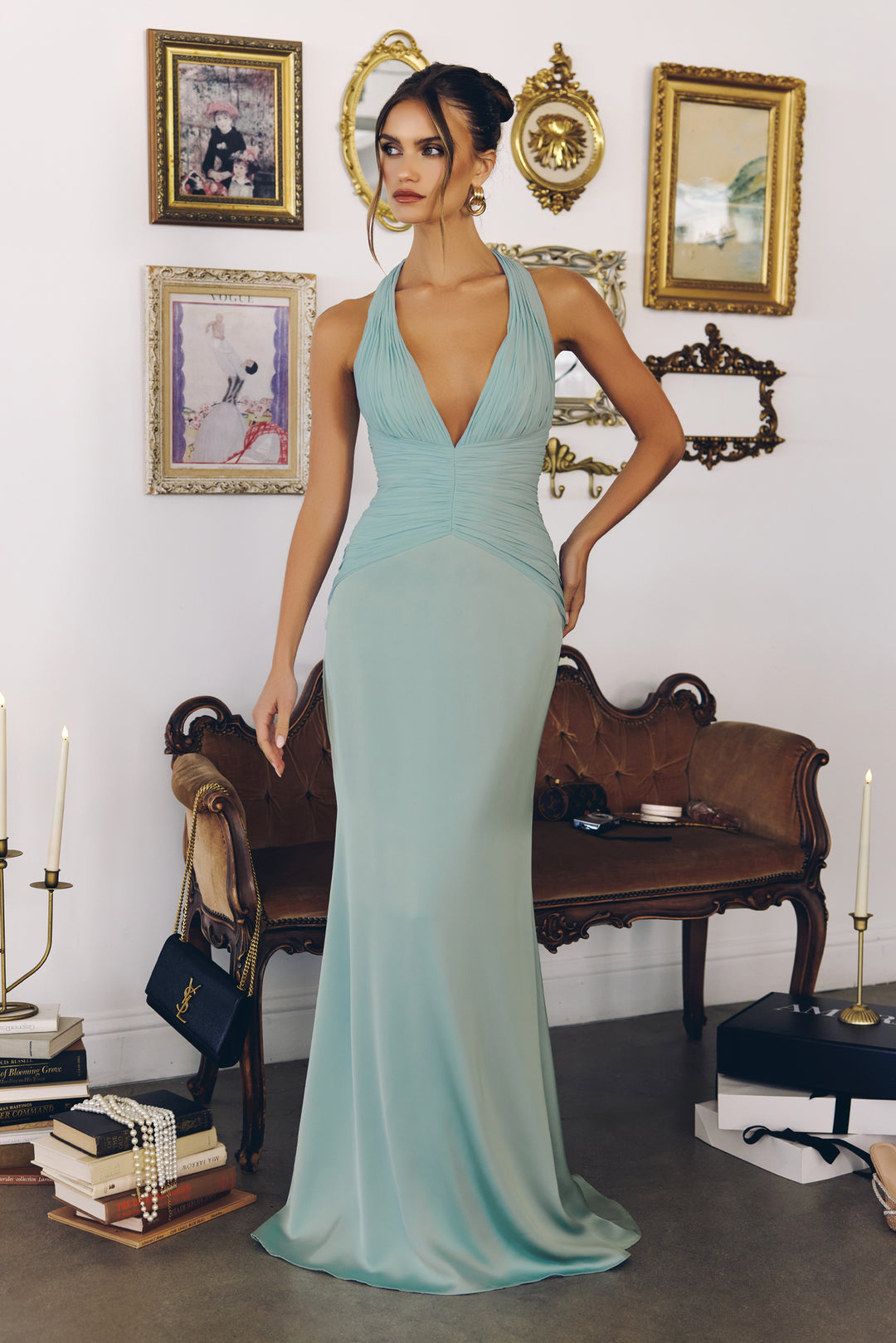 Satin Fitted Long Halter Dress by Amoris T720 - image 10