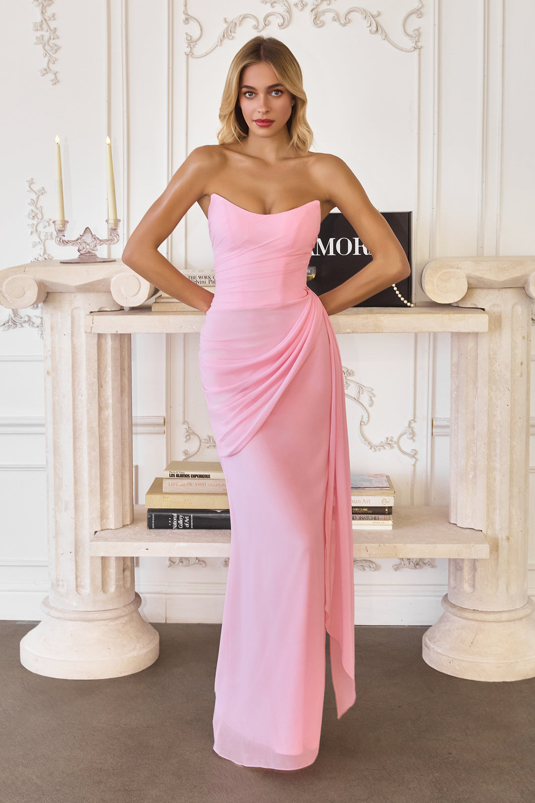 Chiffon Fitted Long Strapless Dress by Amoris T726 - image 1