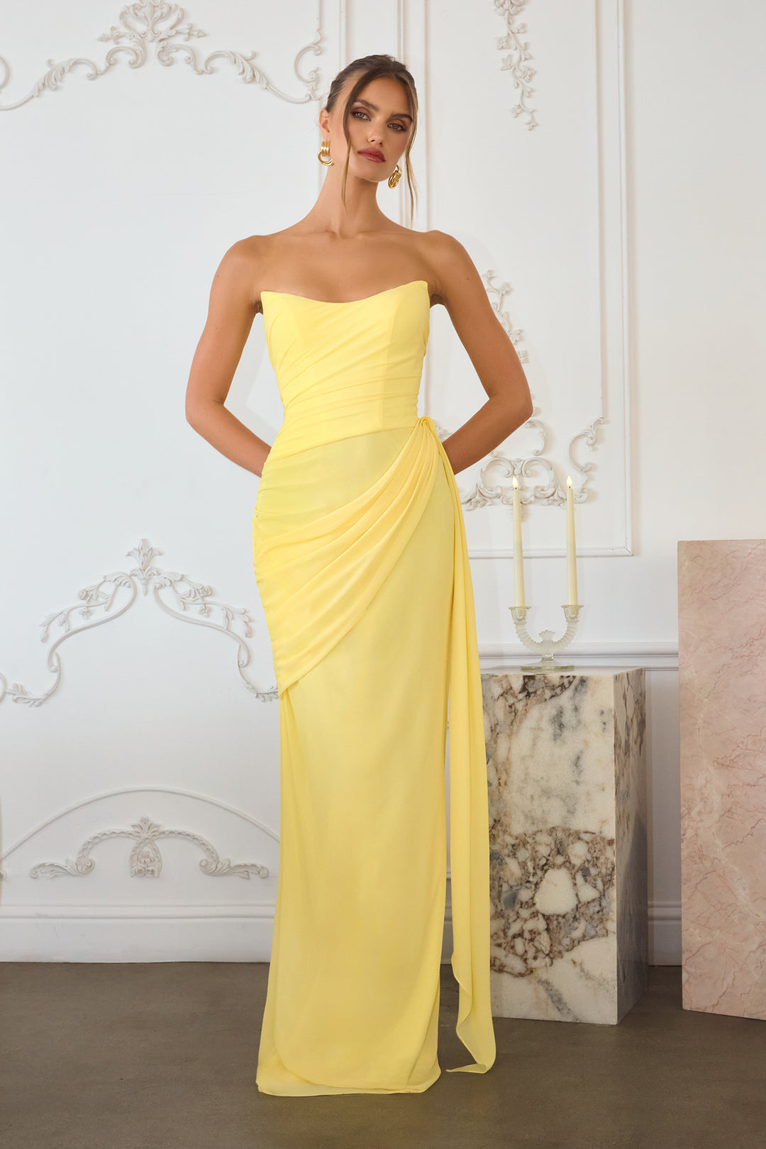 Chiffon Fitted Long Strapless Dress by Amoris T726 - image 9