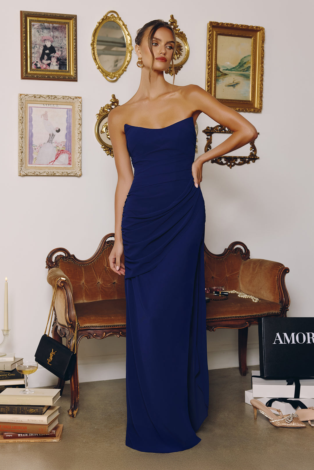 Chiffon Fitted Long Strapless Dress by Amoris T726 - image 4