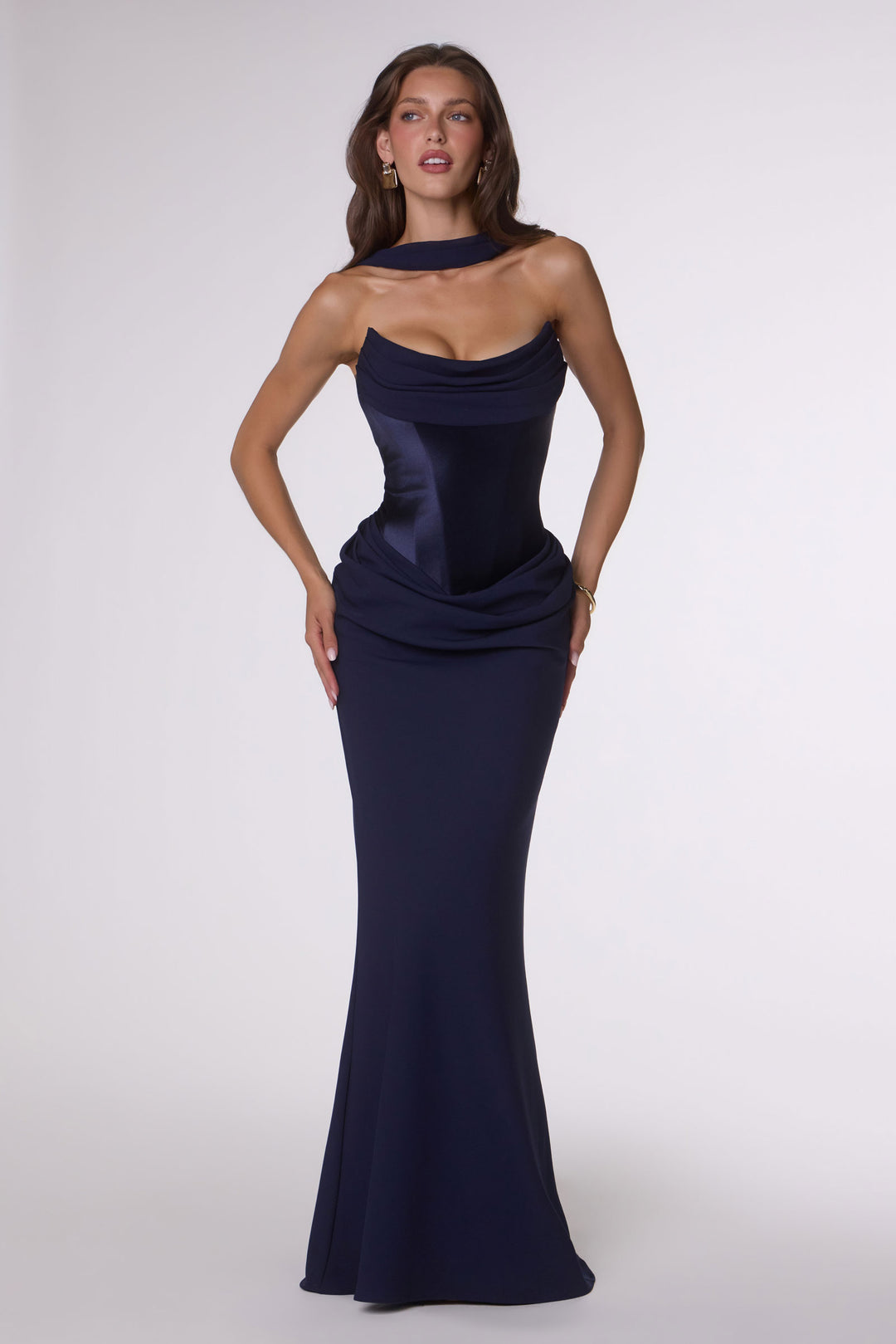 Crepe Fitted Strapless Scarf Gown by Amoris T732 - image 8