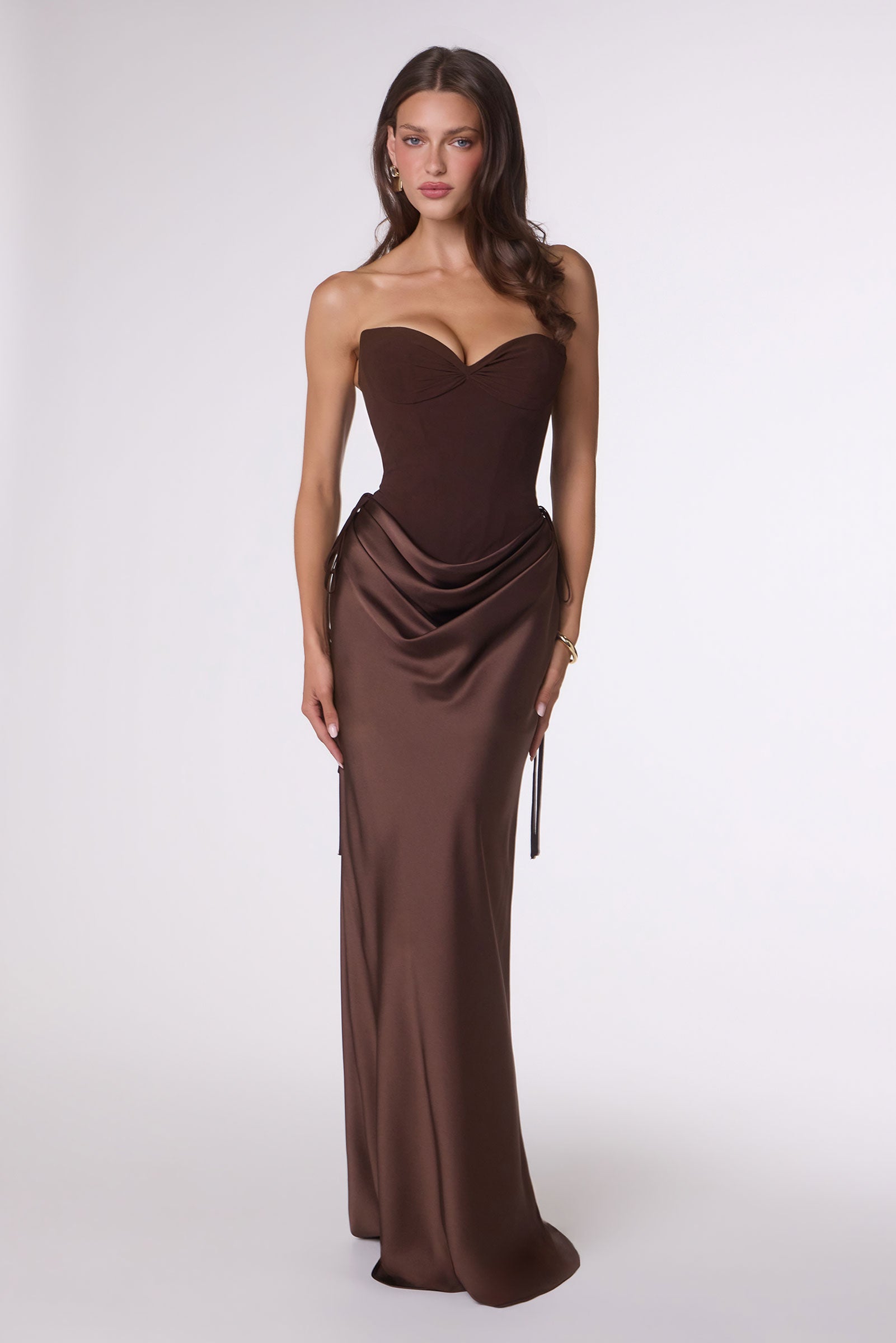 Satin Strapless Convertible Gown by Amoris T747