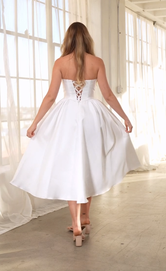 White Mikado Strapless Midi Dress by Amoris T822W - product image 2