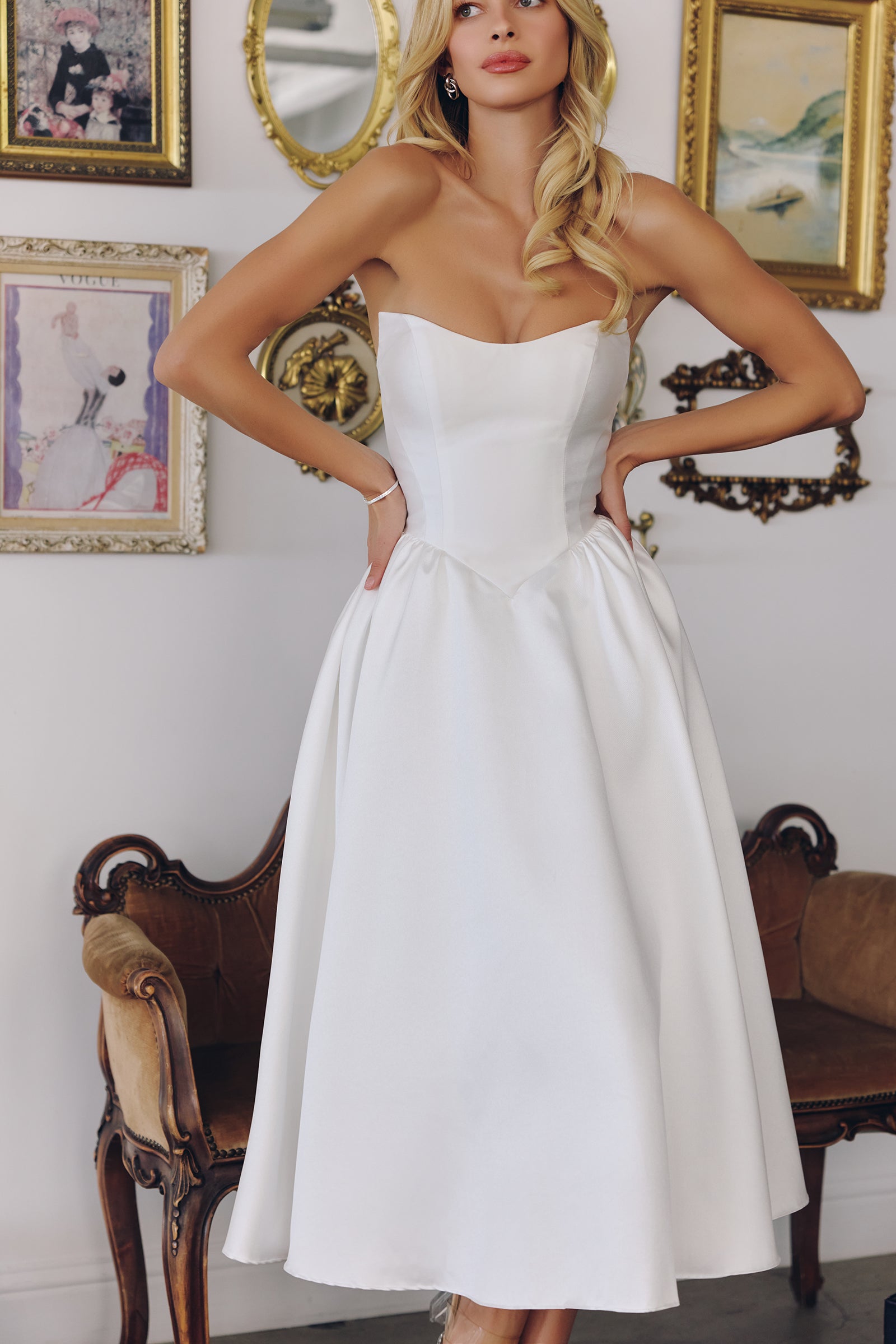 White Mikado Strapless Midi Dress by Amoris T822W - product image 3