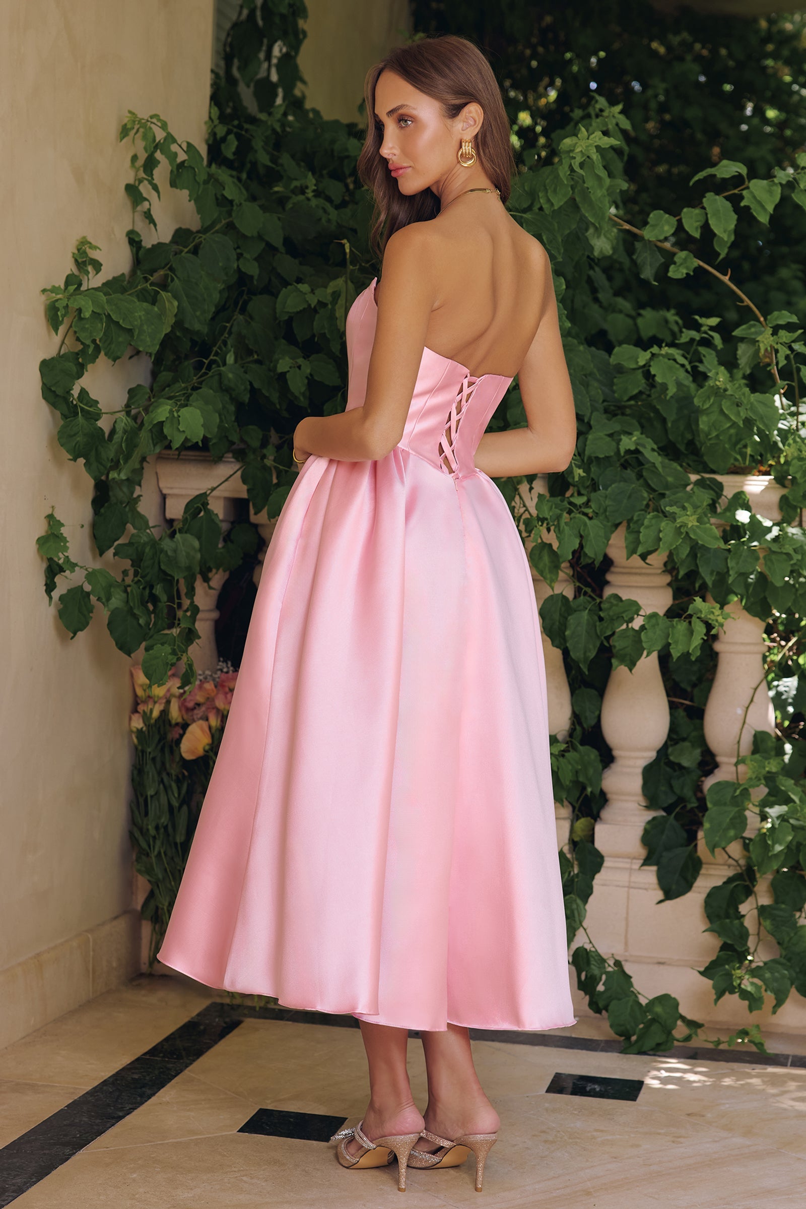 Satin Strapless Tea Length Dress by Amoris T822 - product image 2