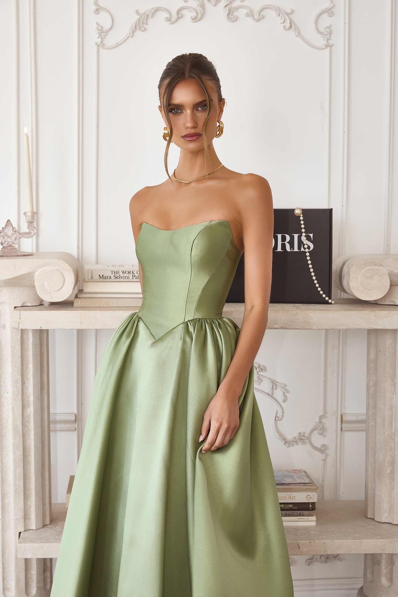Satin Strapless Tea Length Dress by Amoris T822 - product image 3