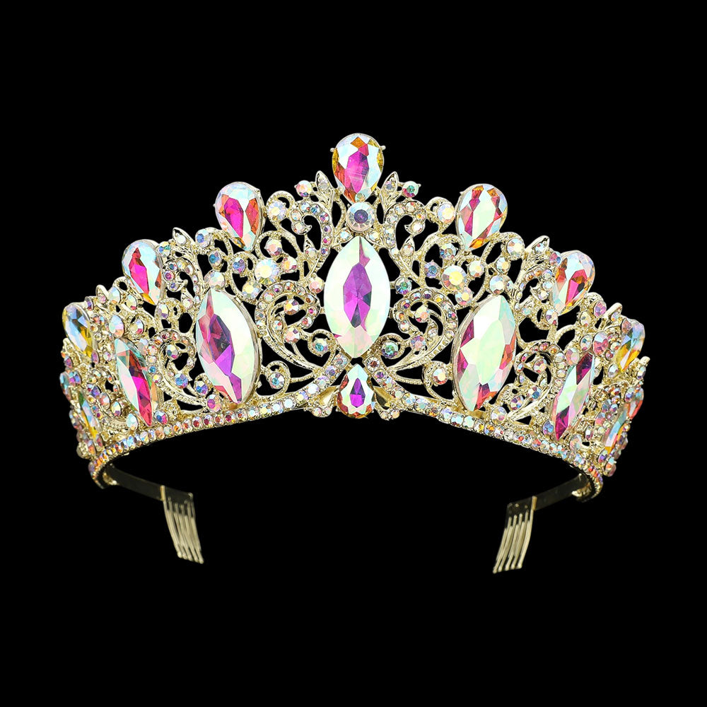ForYou Dress TH1889 gold rhinestone tiara detail