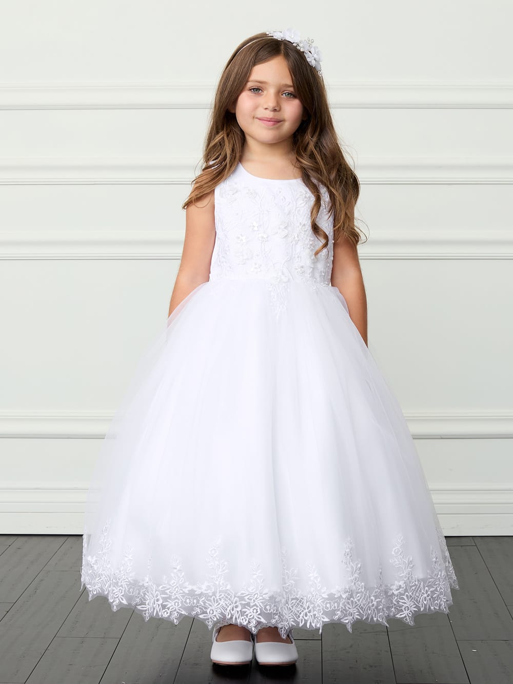 BLYTHE Girls Floral Applique Bodice Floral Embroidery Hem Dress