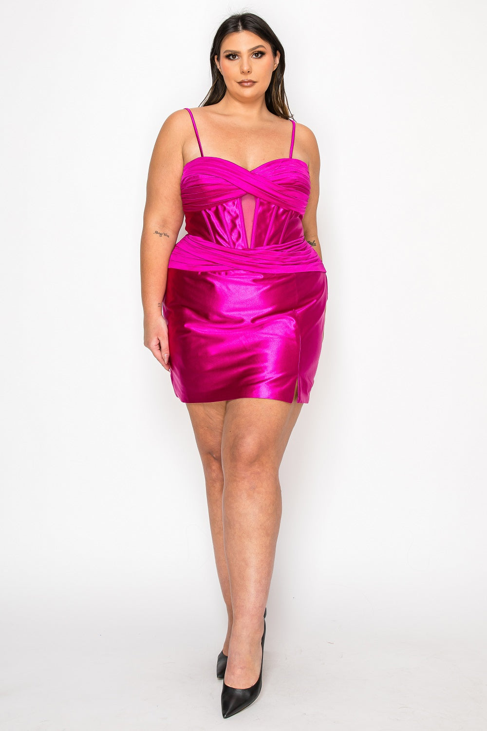 Plus Size Short Satin Corset Dress by Poly USA W1174 - product image 8