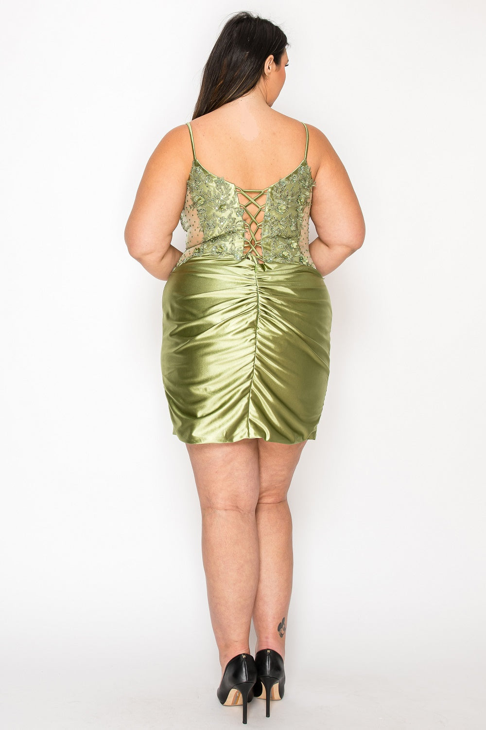 Plus Size Short Beaded Satin Dress by Poly USA W1176 - product image 2