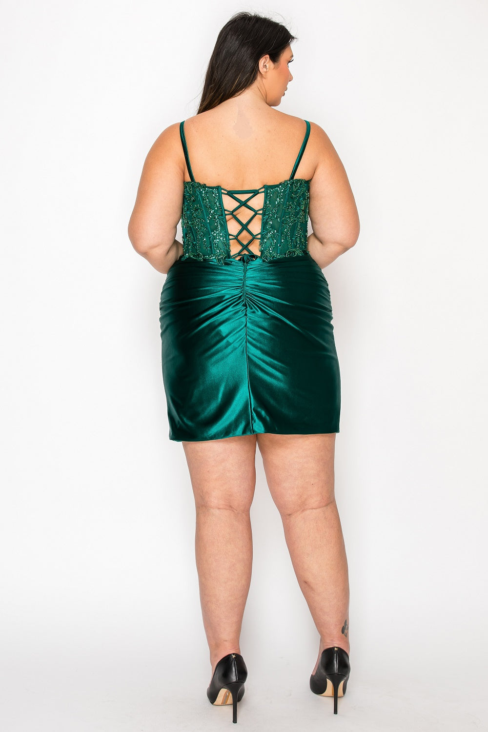 Plus Size Short Beaded Satin Slit Dress by Poly USA W1178 - product image 2