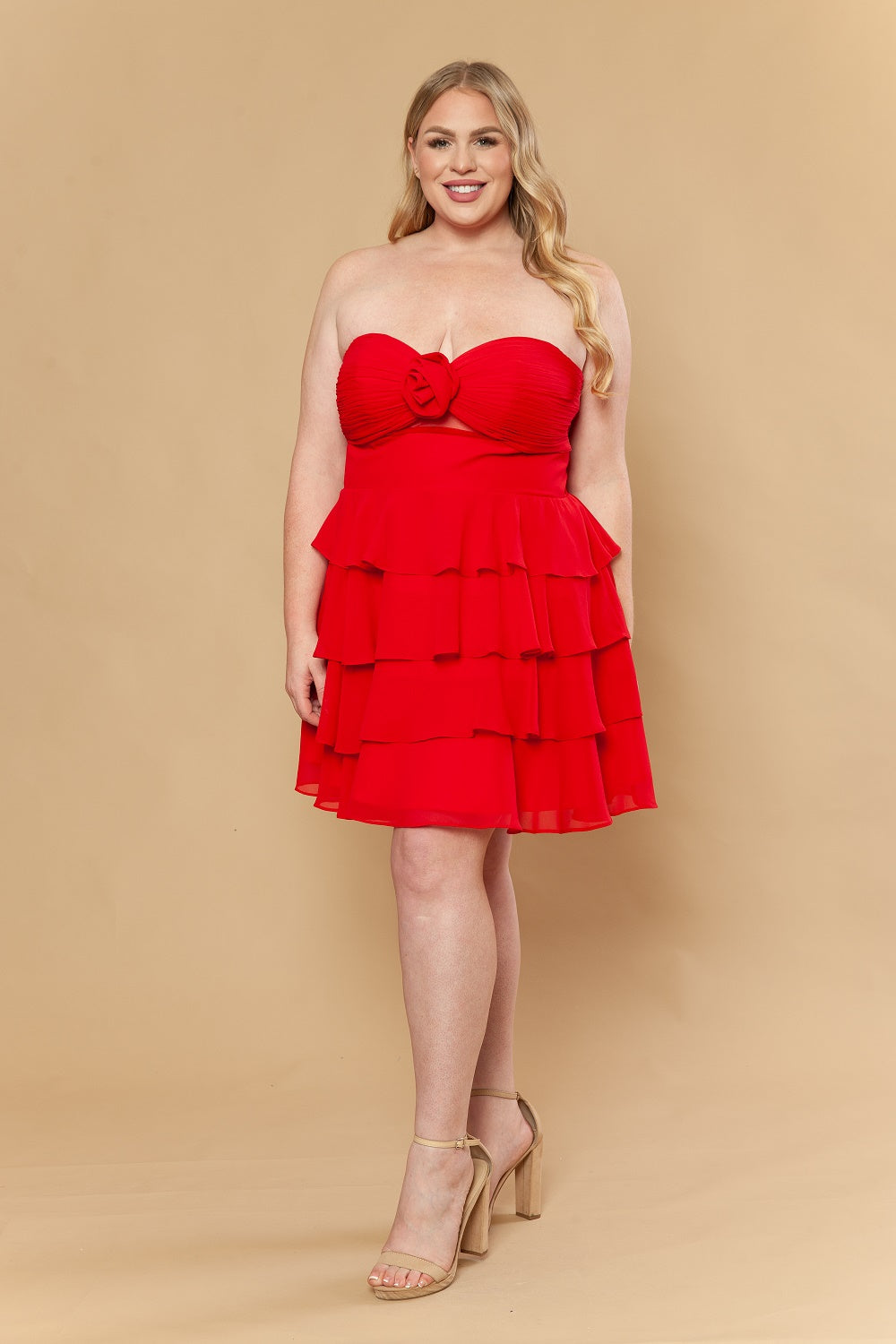 Plus Size Short Strapless Tiered Dress by Poly USA W1218 - product image 3