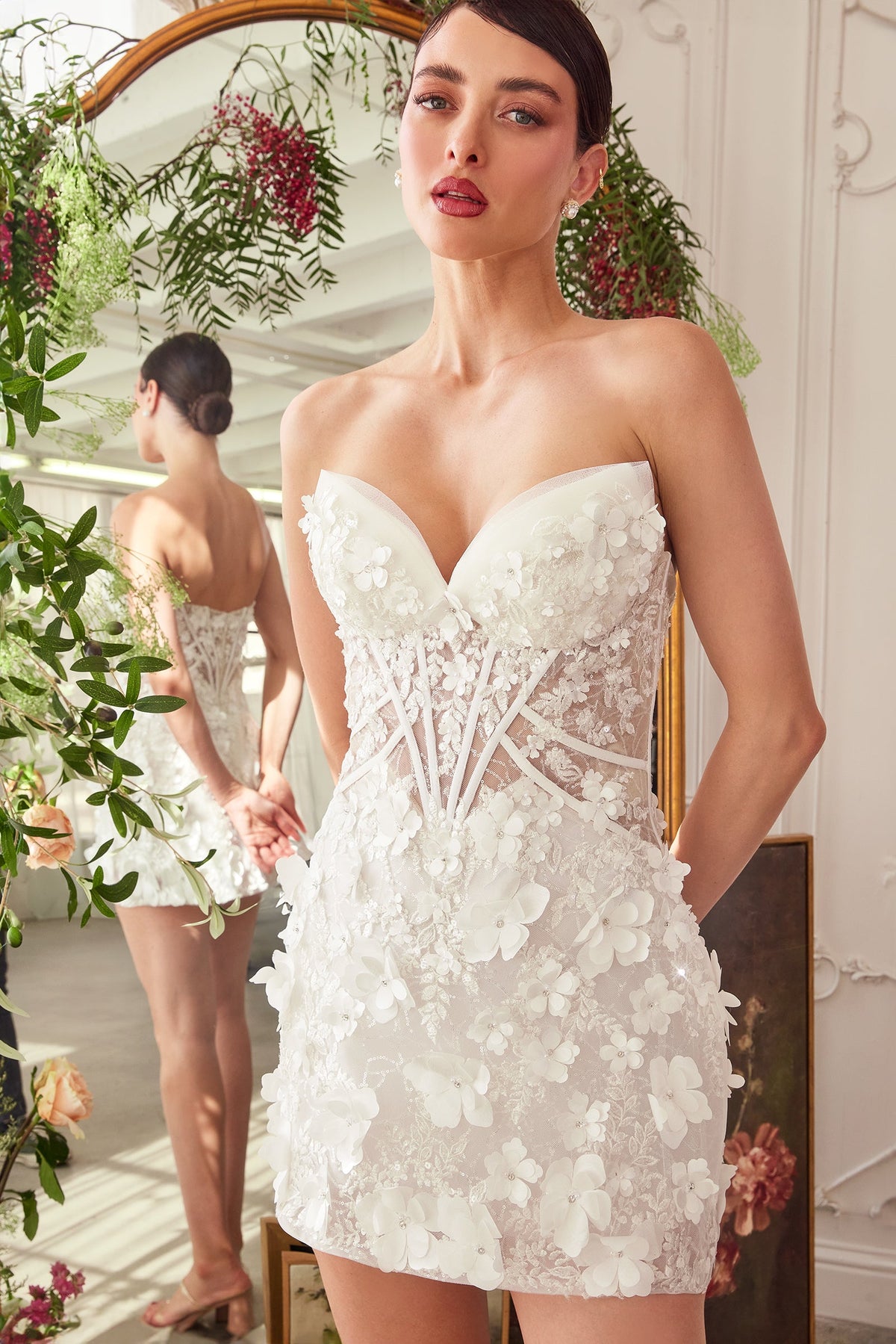 3D Floral Short Strapless Bridal Dress by Ladivine WL083 - product image 3