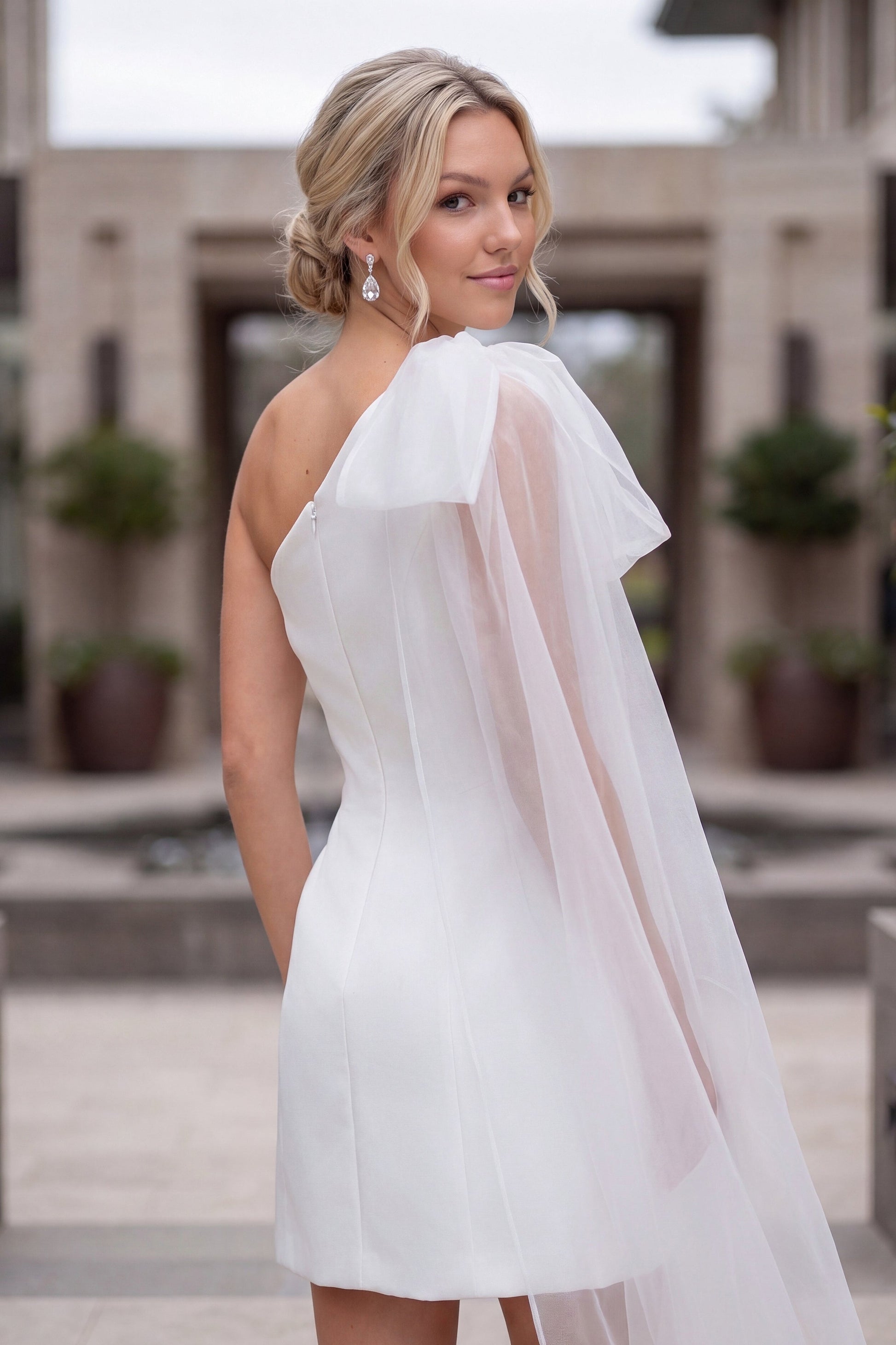 White Short One Shoulder Dress by Nox Anabel Y7003W - product image 2