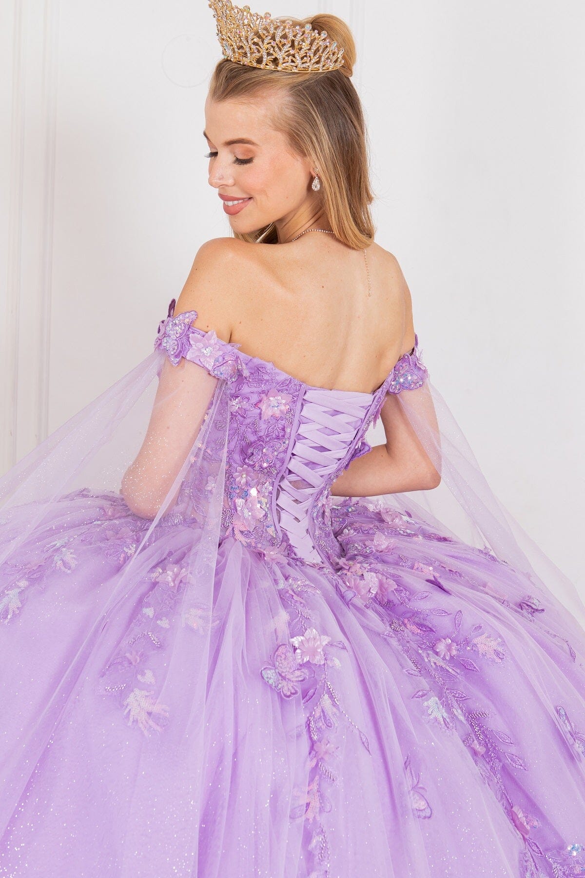 Applique Cape Sleeve Ball Gown by Cinderella Couture 8075J - product image 4