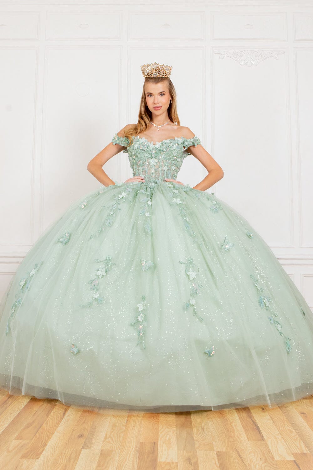 Applique Cape Sleeve Ball Gown by Cinderella Couture 8075J - product image 9