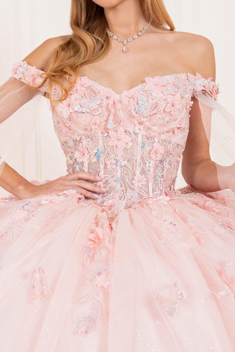Applique Cape Sleeve Ball Gown by Cinderella Couture 8075J - product image 13