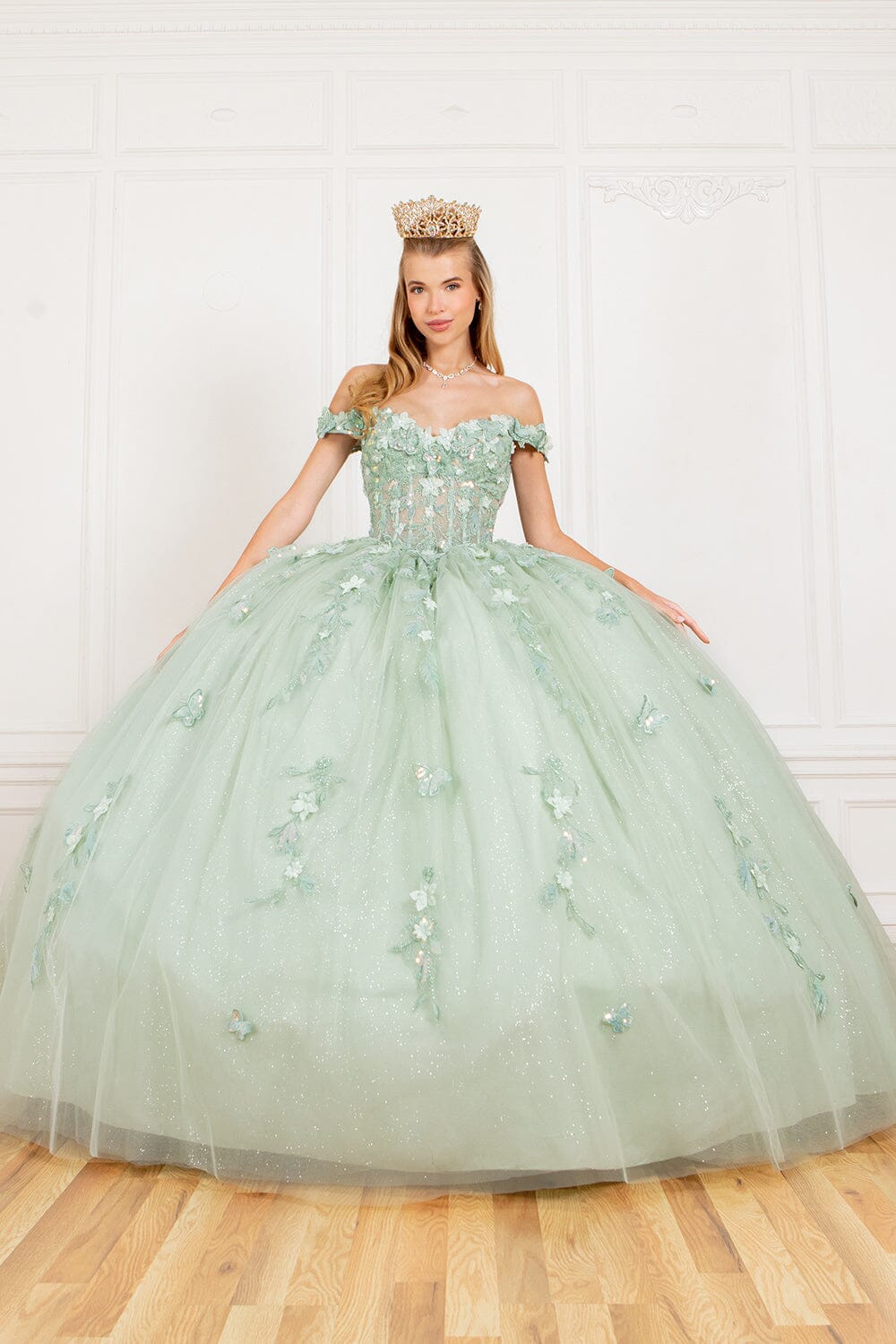 Applique Cape Sleeve Ball Gown by Cinderella Couture 8075J - product image 10