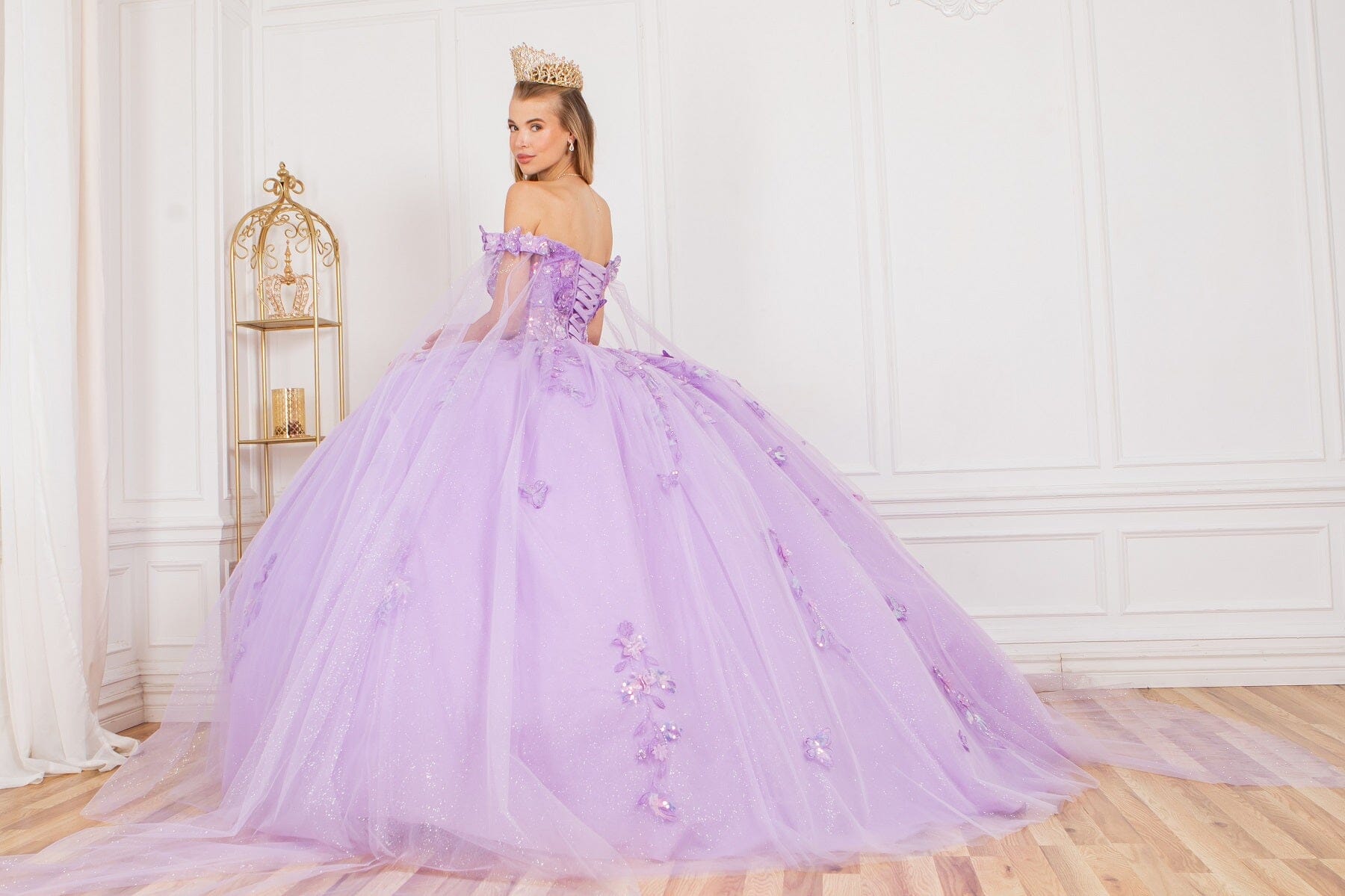 Applique Cape Sleeve Ball Gown by Cinderella Couture 8075J - product image 7
