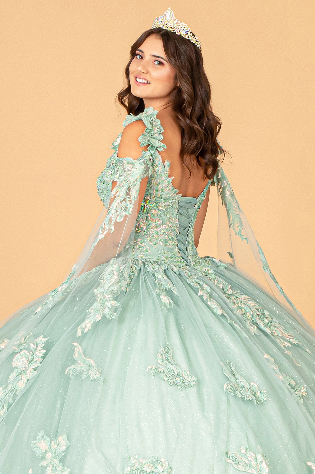 Applique Cape Sleeve Ball Gown by Elizabeth K GL3099 - product image 4